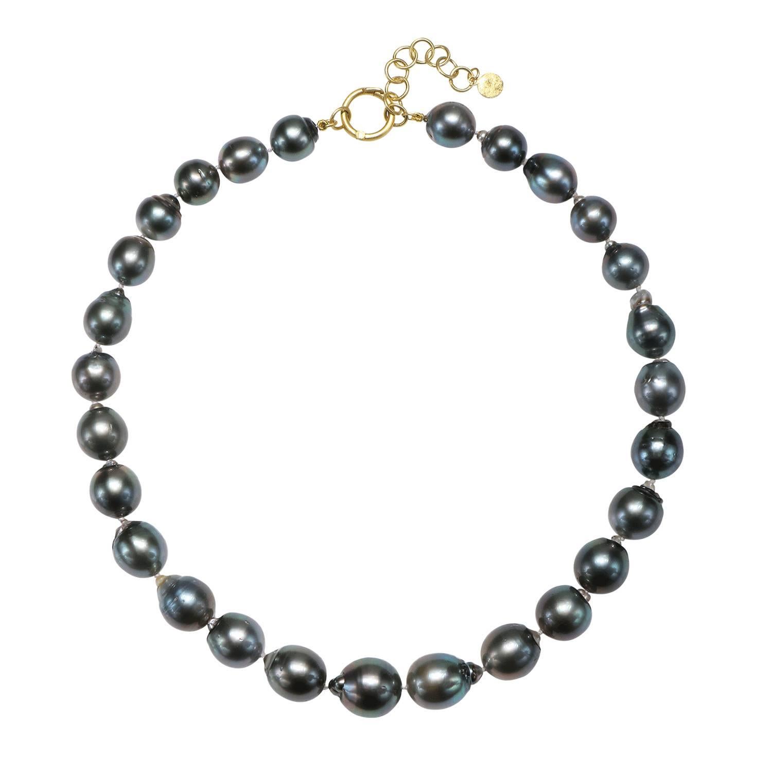 Faye Kim 18k Gold Black Tahitian Baroque Cultured Pearl Necklace For Sale