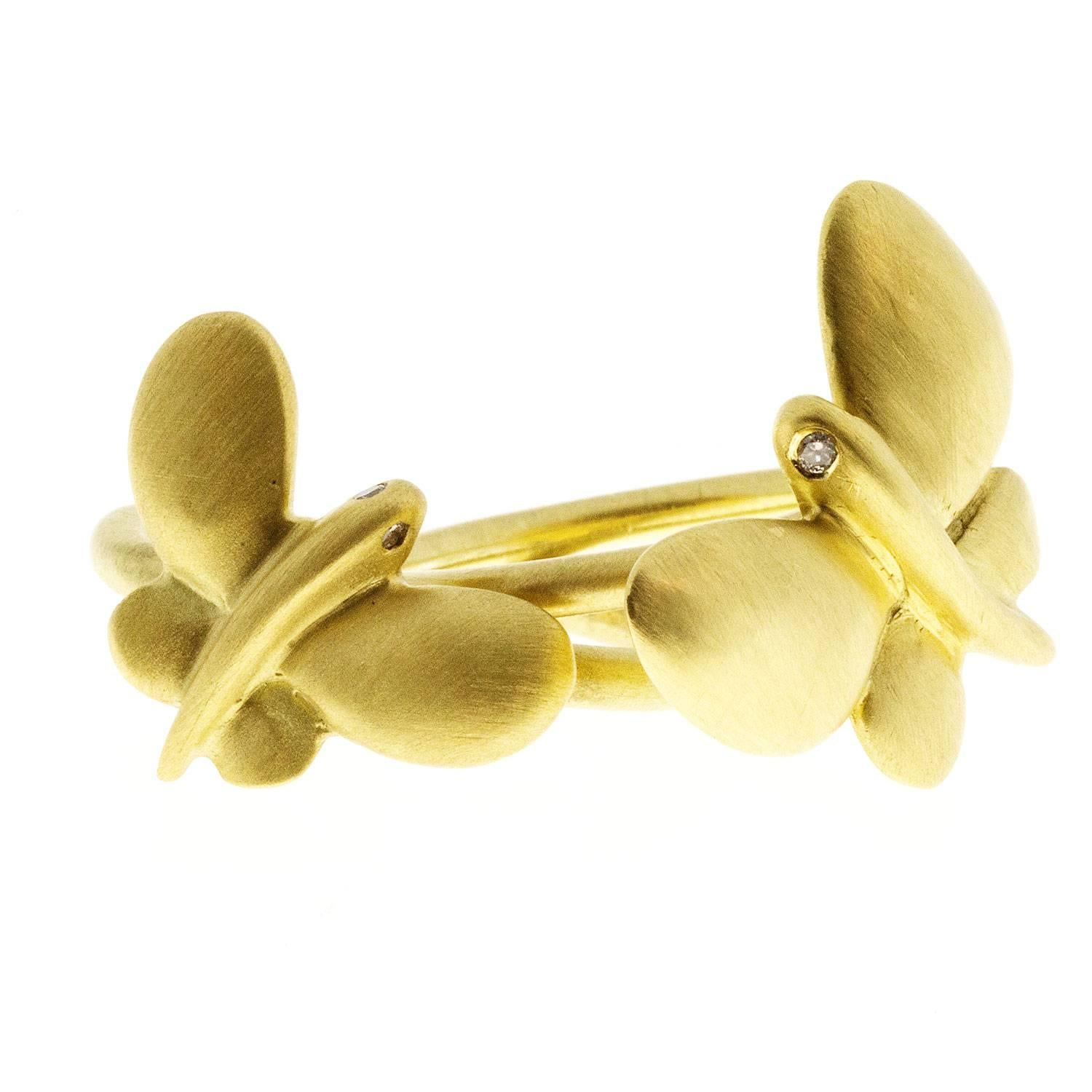 Faye Kim Diamond Gold Butterfly Rings In Excellent Condition In Westport, CT