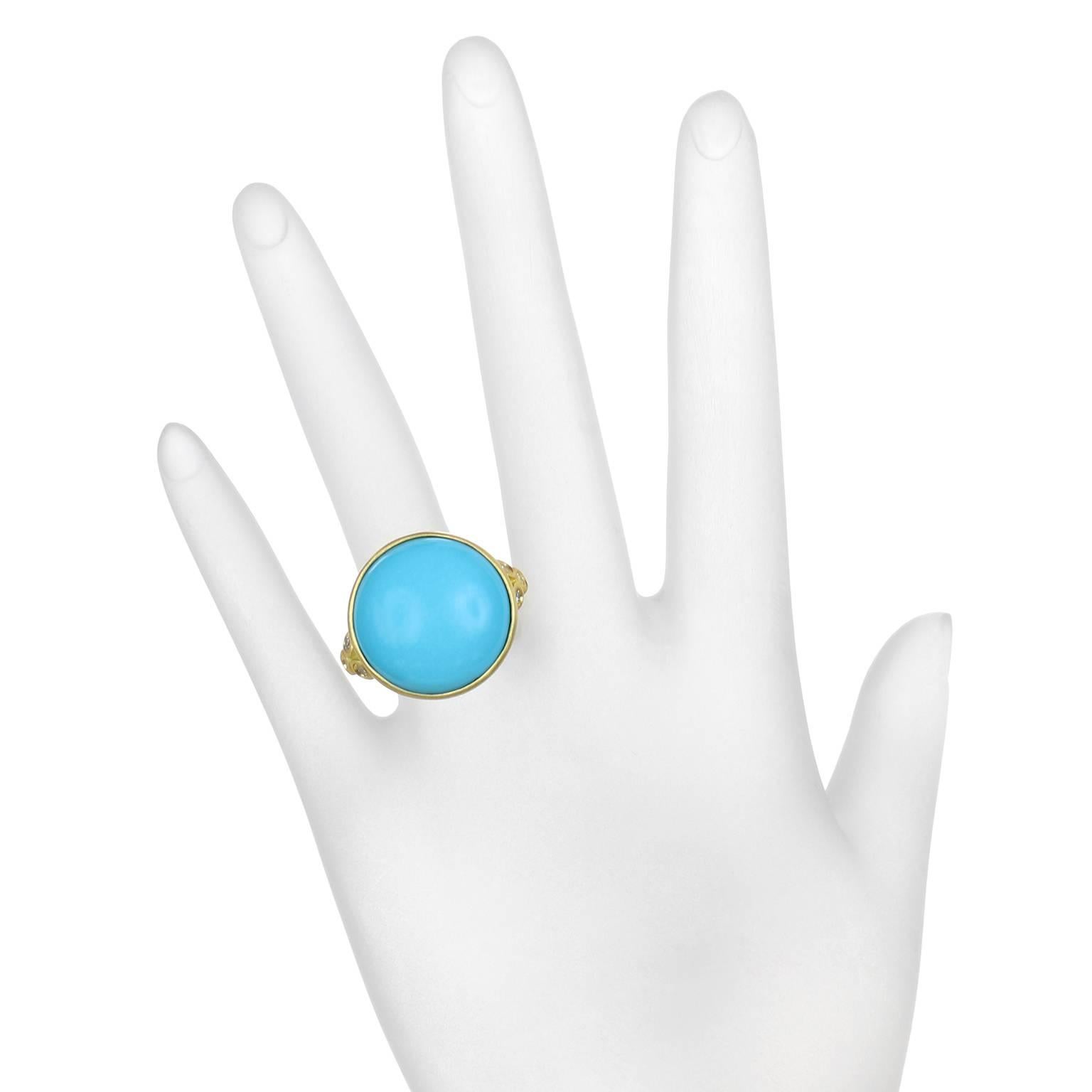 Contemporary Faye Kim Gold Diamond and Turquoise Bezel Ring