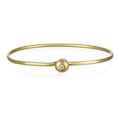 Faye Kim 18K Gold Diamond Button Bangle Bracelet, Contemporary Design, USA