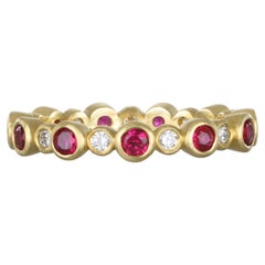 Faye Kim 18 Karat Gold Diamond and Ruby Eternity Band Ring, Size 7.25