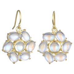 Faye Kim 18 Karat Gold Ceylon Moonstone Daisy Earrings, 12.75 tcw