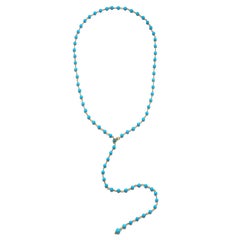 Faye Kim 18K Gold Adjustable Turquoise Lariat Necklace, 41"