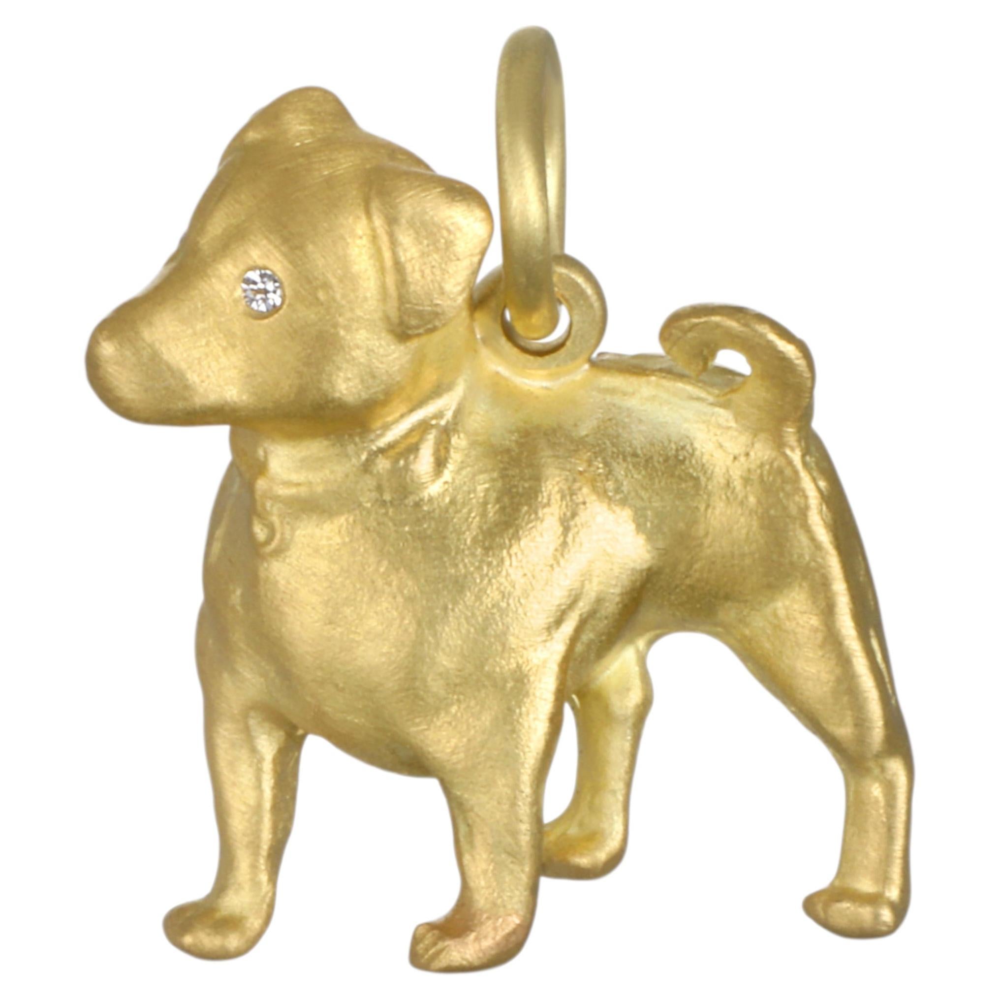 Jack Russell Terrier-Charm aus 18 Karat Gold mit Diamant-Augen von Faye Kim im Angebot