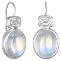 Faye Kim 18 Karat White Gold Ceylon Moonstone Diamond Earrings