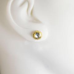 Faye Kim Burmese Moonstone 18 Karat Gold Bezel Granulation Stud Earrings