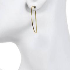 Faye Kim 18 Karat Gold Wire Hoop Earrings with Triple Diamond Drops - 1.5"