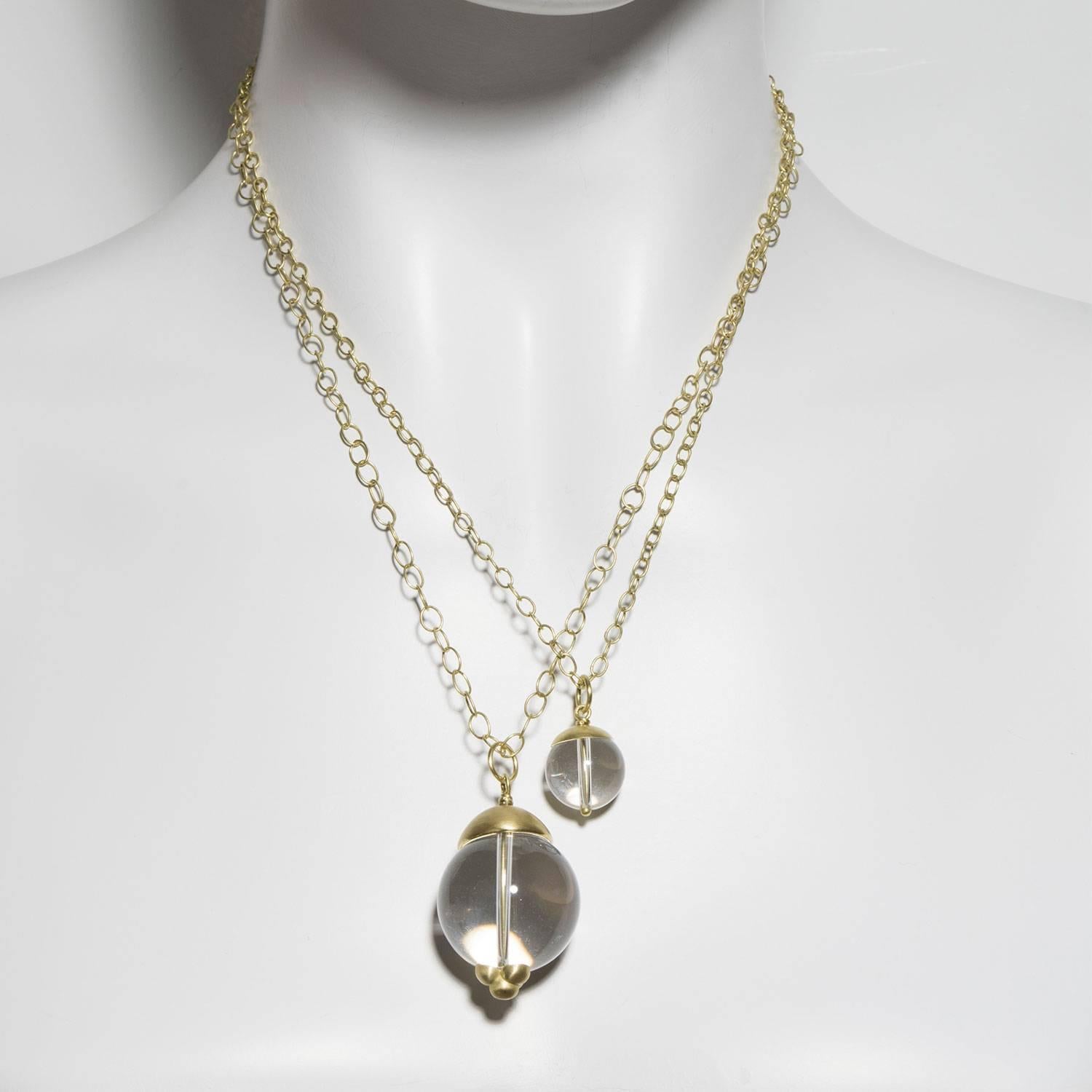 Faye Kim 18 Karat Gold Rock Crystal Quartz Orb Pendant on Chain In New Condition For Sale In Westport, CT