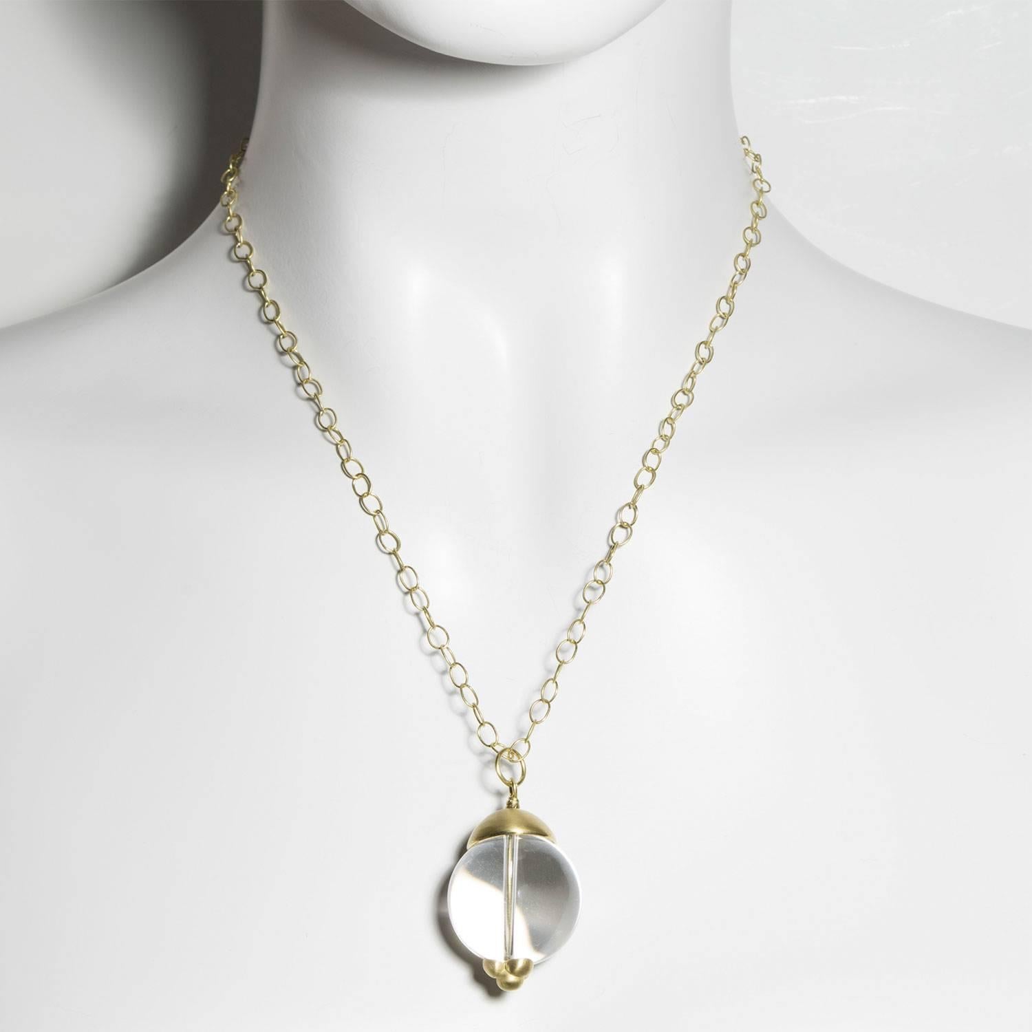 Women's or Men's Faye Kim 18 Karat Gold Rock Crystal Quartz Orb Pendant on Chain For Sale