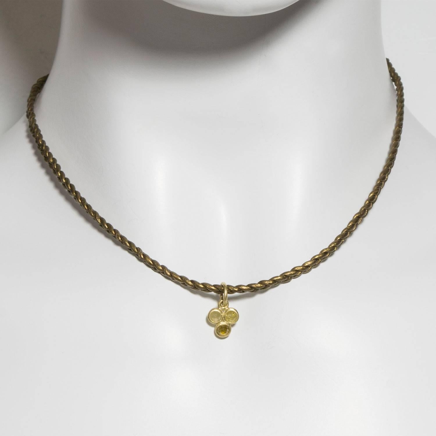 Contemporary Faye Kim Raw Diamond Gold Pendant on Braided Leather Cord