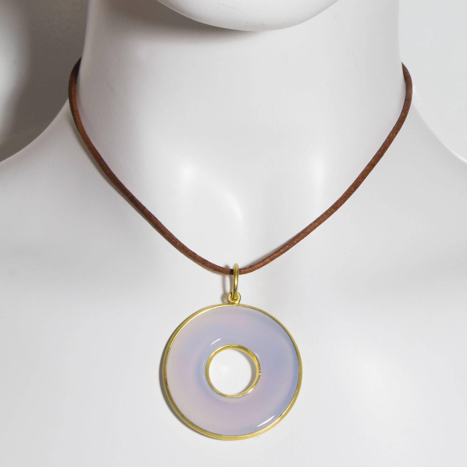 Contemporary Faye Kim Chalcedony Circle Pendant on Handmade Chain