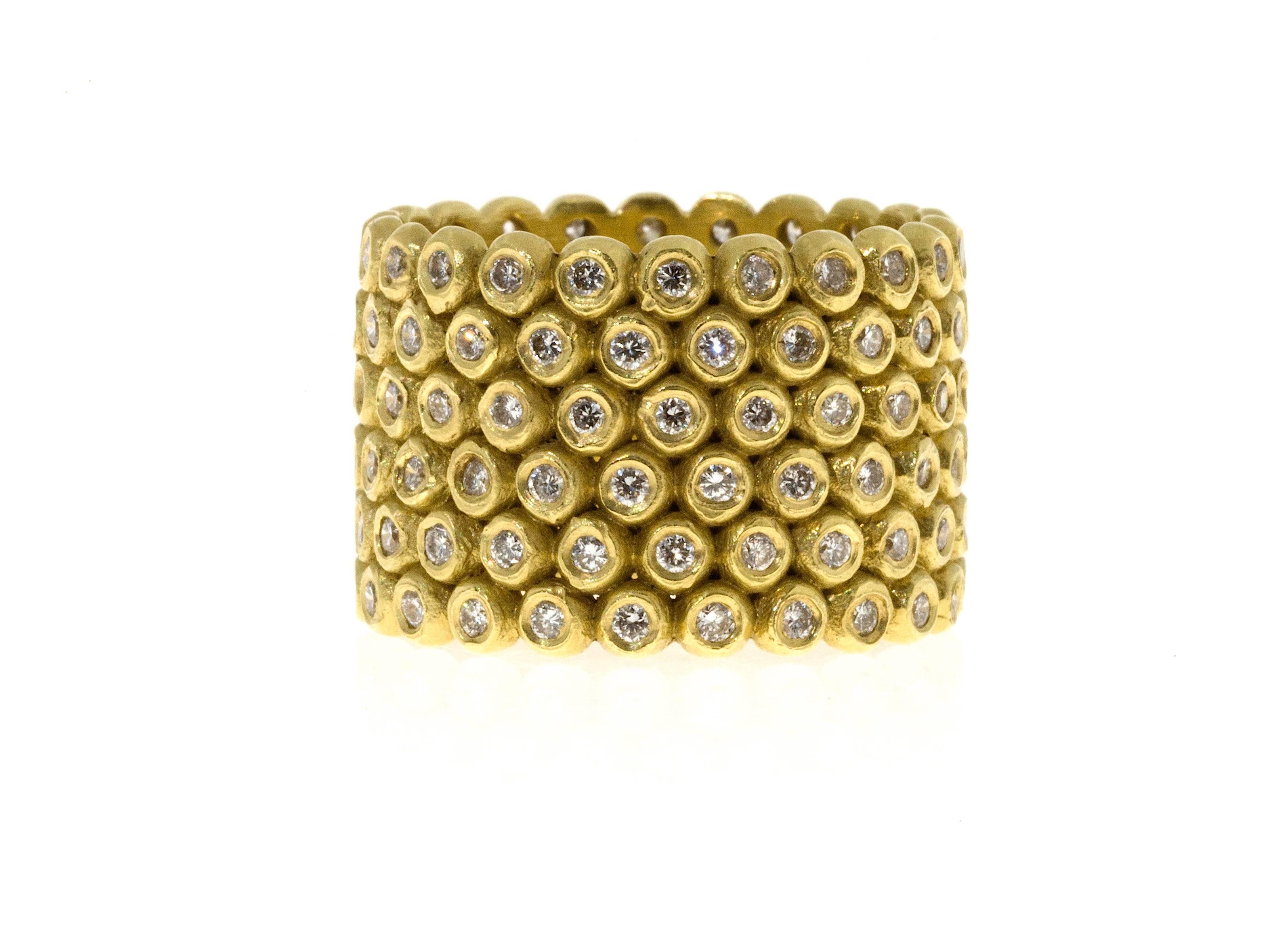 Faye Kim Diamond 18k Gold 6 Row Cigar Band Ring In Excellent Condition In Darien, CT