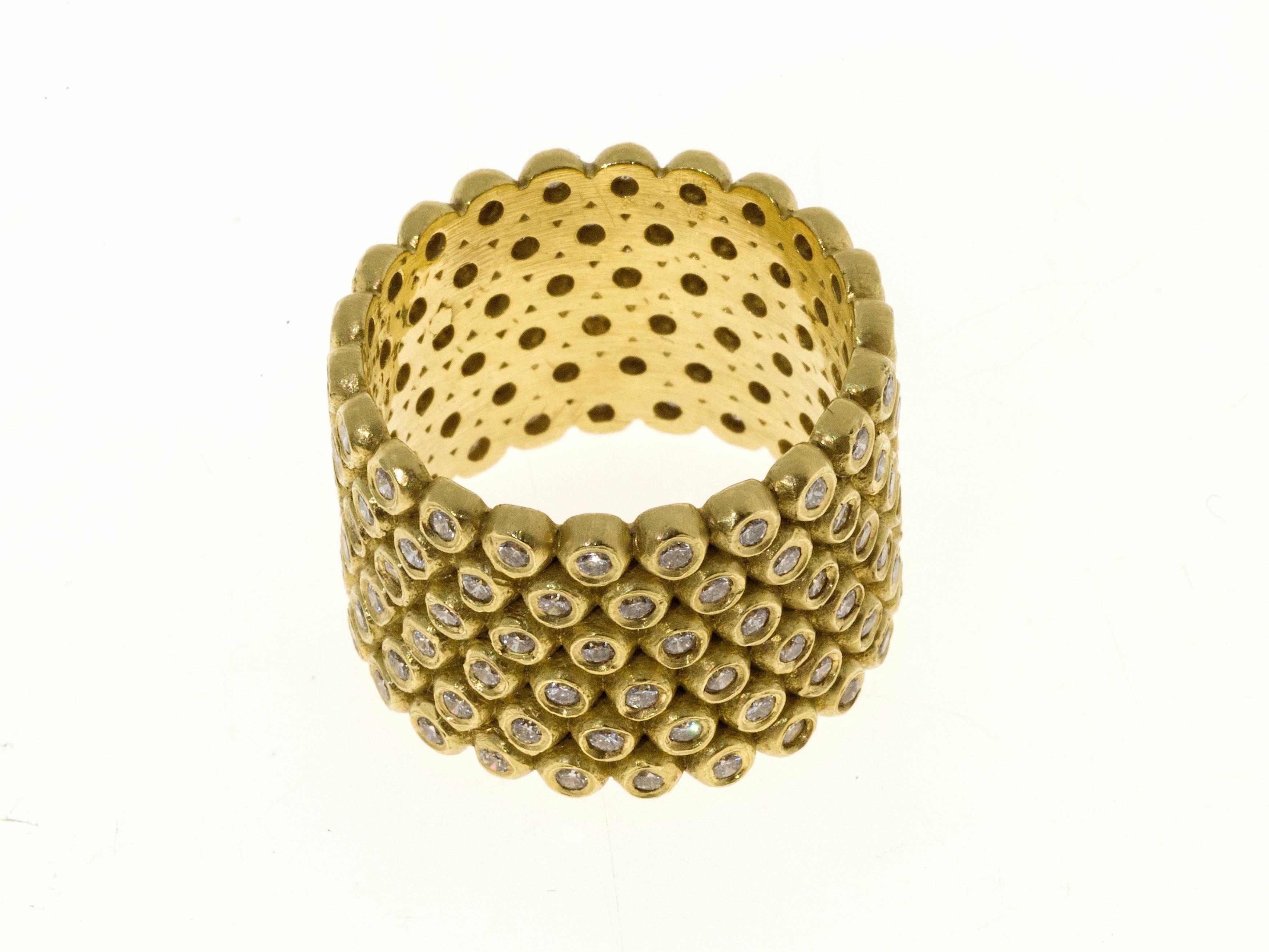 Contemporary Faye Kim Diamond 18k Gold 6 Row Cigar Band Ring