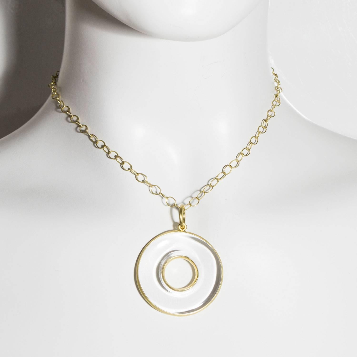 Uncut Faye Kim 18k Gold Crystal Quartz Circle of Life Pendant on Chain For Sale