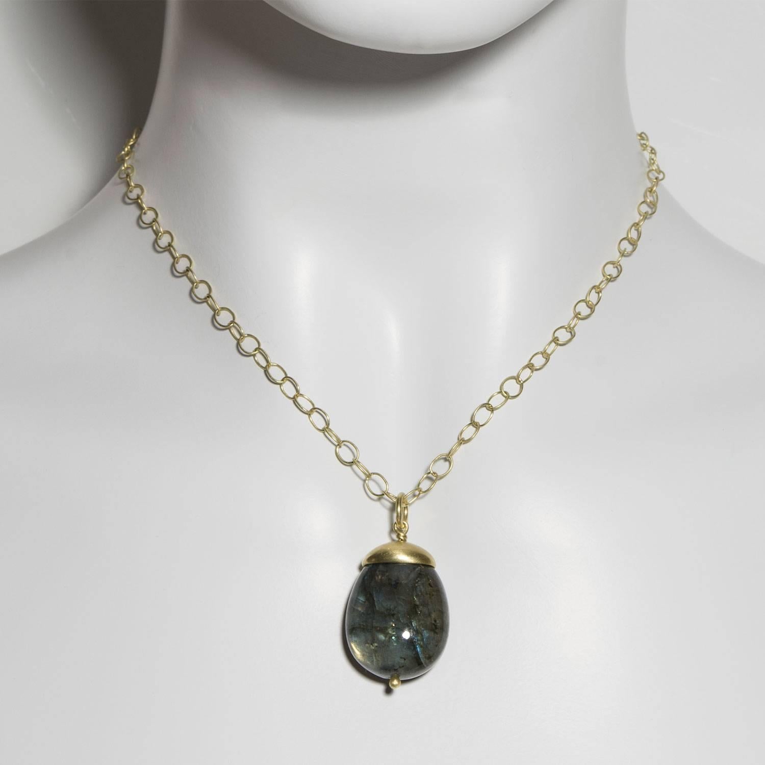 Contemporary Faye Kim Labradorite Amulet Pendant on Handmade Gold Oval Link Chain