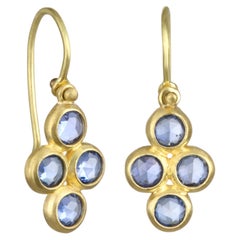 Faye Kim 18 Karat Gold Blue Sapphire Rose Cut Quad Drop Earrings, 2.36ctw