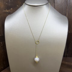 Faye Kim 18 Karat Gold White Freshwater Pearl Y Necklace