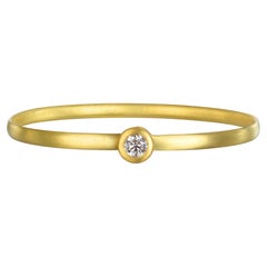 Faye Kim 18 Karat Gold Diamond Solitaire Button Bangle Bracelet with Clasp