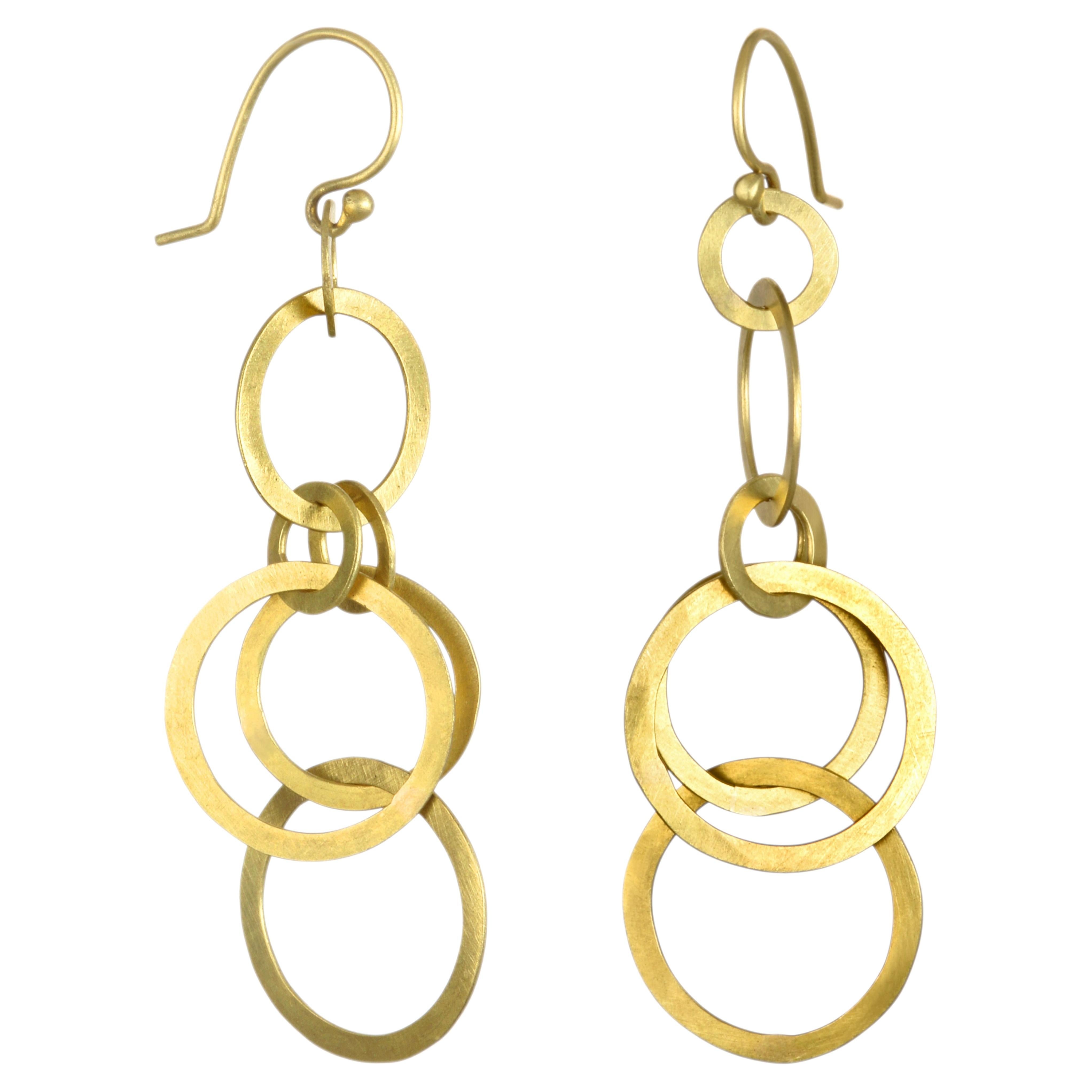 Faye Kim 18 Karat Gold Planished Multi Loop Dangle Earrings For Sale