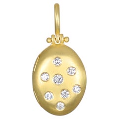 Faye Kim 18 Karat Gold and Diamond Small Oval Locket .21 tcw