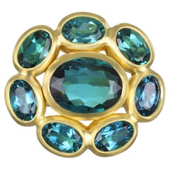 Faye Kim Anillo de oro de 18 quilates con turmalina verde azulada, 5,95 ctw