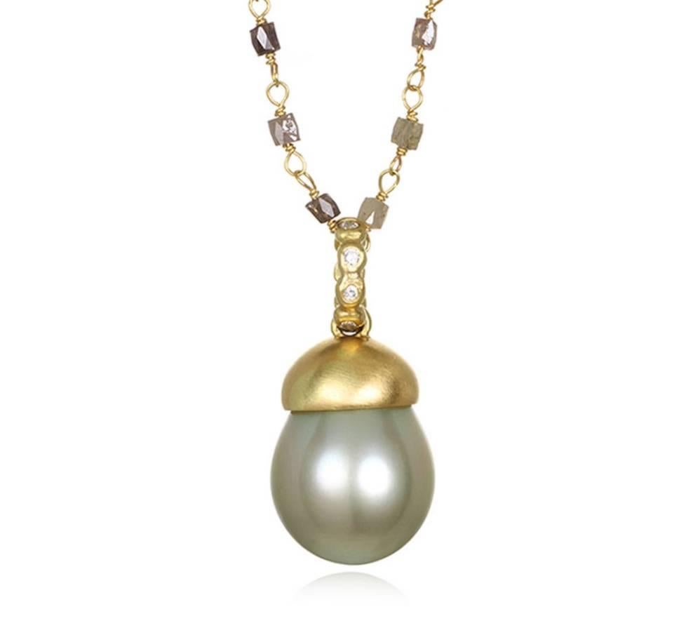 Contemporary Faye Kim Pistachio South Sea Pearl Pendant with Diamond Granulation