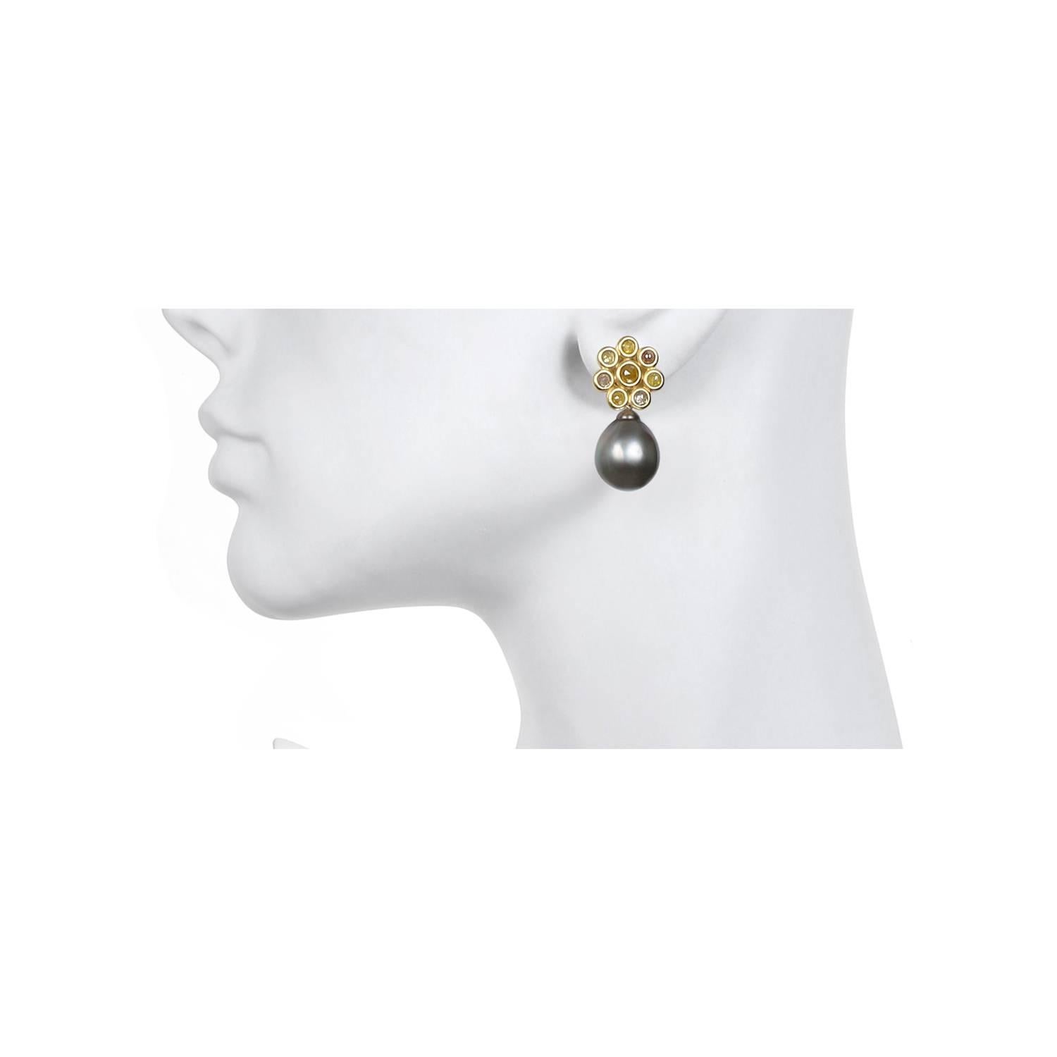 Faye Kim 18k Gold Raw Diamond Daisy Earrings with White South Sea Pearl Drops 7