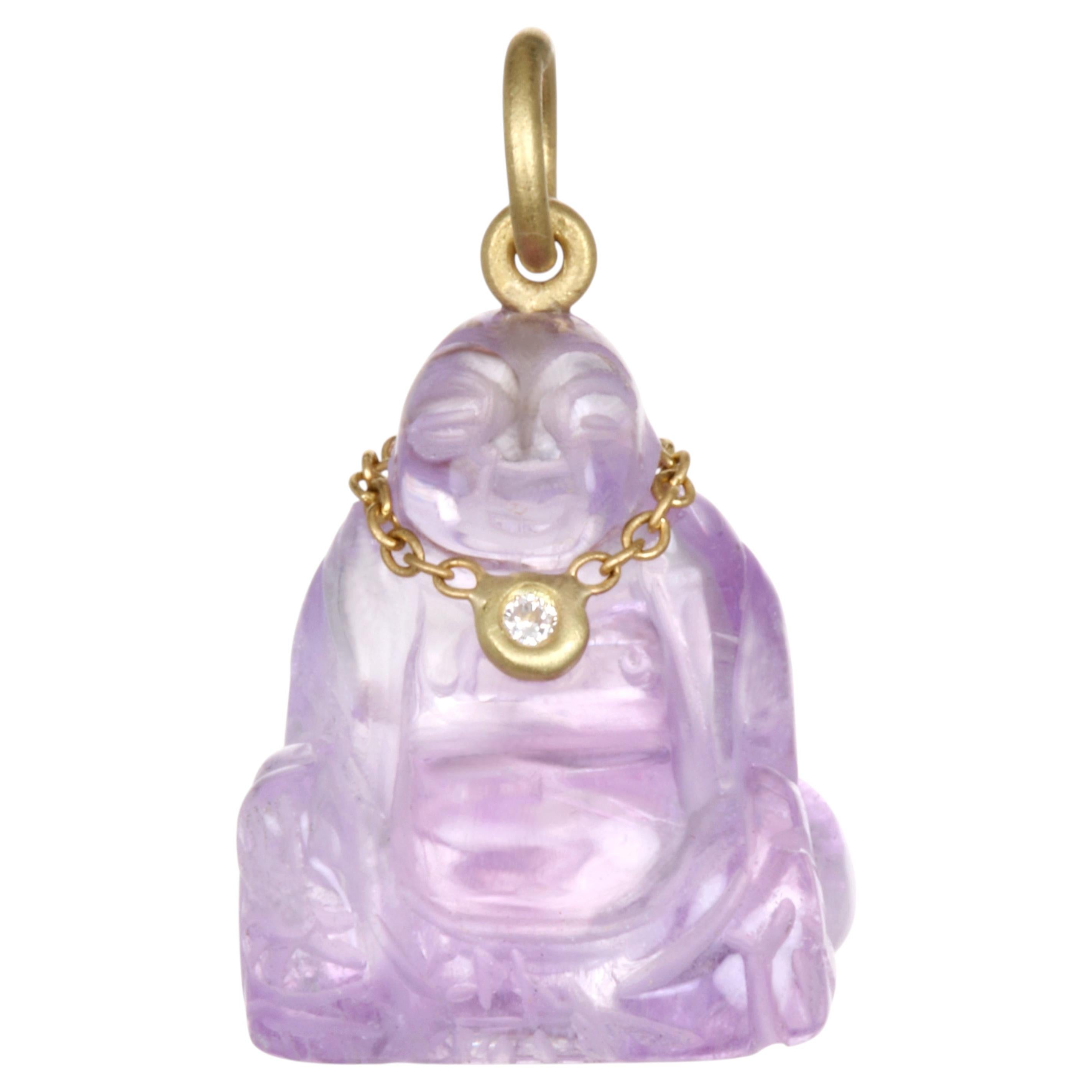 Faye Kim 18k Gold and Amethyst Buddha Charm Pendant with Diamonds For Sale