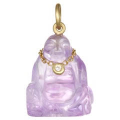 Faye Kim 18k Gold and Amethyst Buddha Charm Pendant with Diamonds