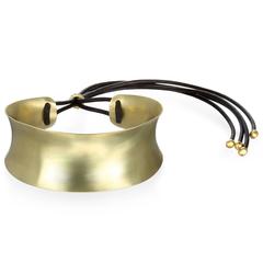 Faye Kim 18 Karat Gold Cuff Bracelet with Leather