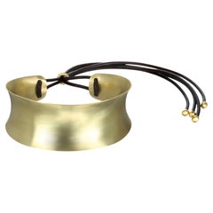 Faye Kim 18 Karat Gold Anticlastic Cuff Bracelet with Leather