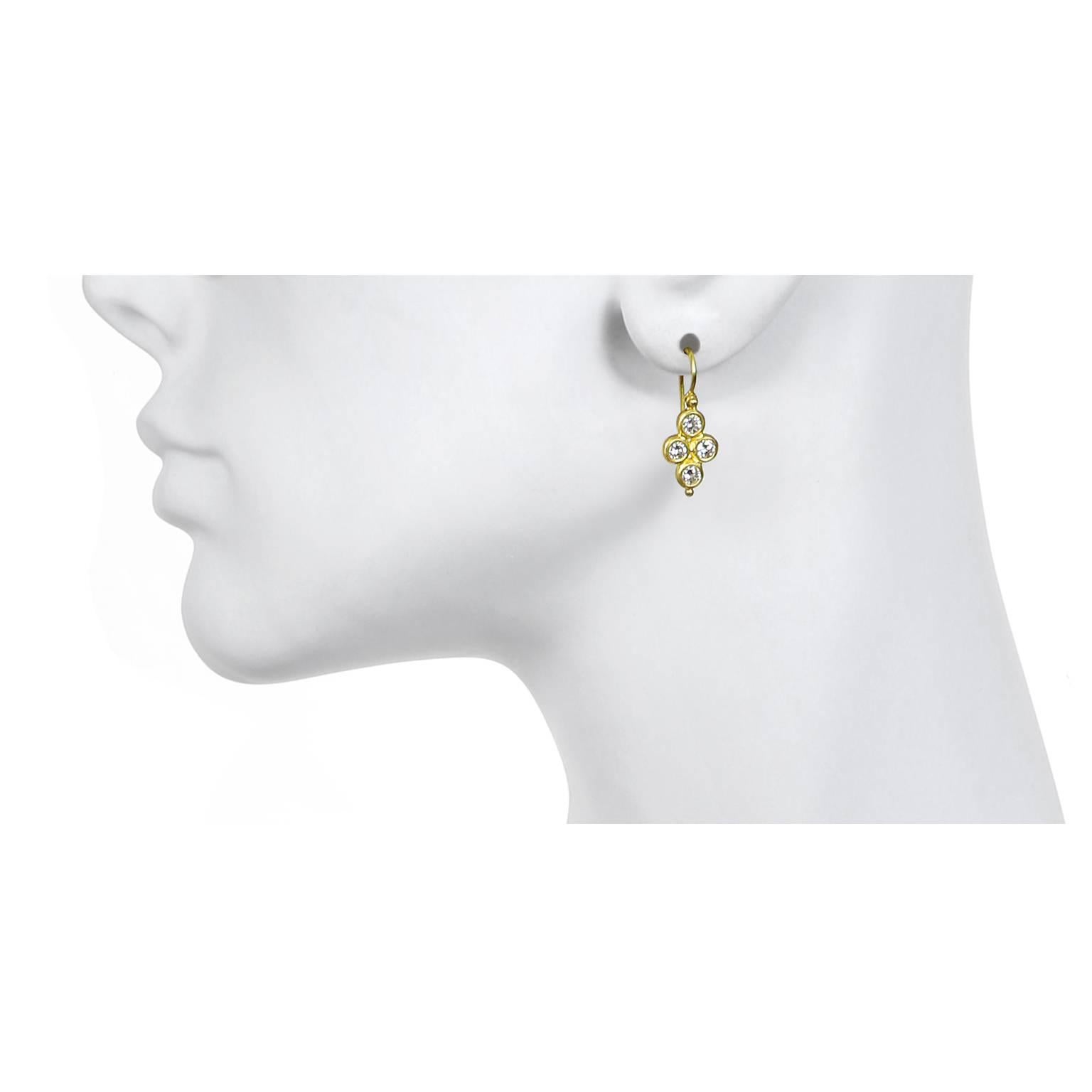 Faye Kim's Diamond Brilliant Cut Hinged Quad Drop Earrings are handcrafted in 18 karat gold. The quad design with hinged ear wires is bright and lively with movement. The perfect diamond drop earrings, lightweight and full of impact.

Diamonds: 