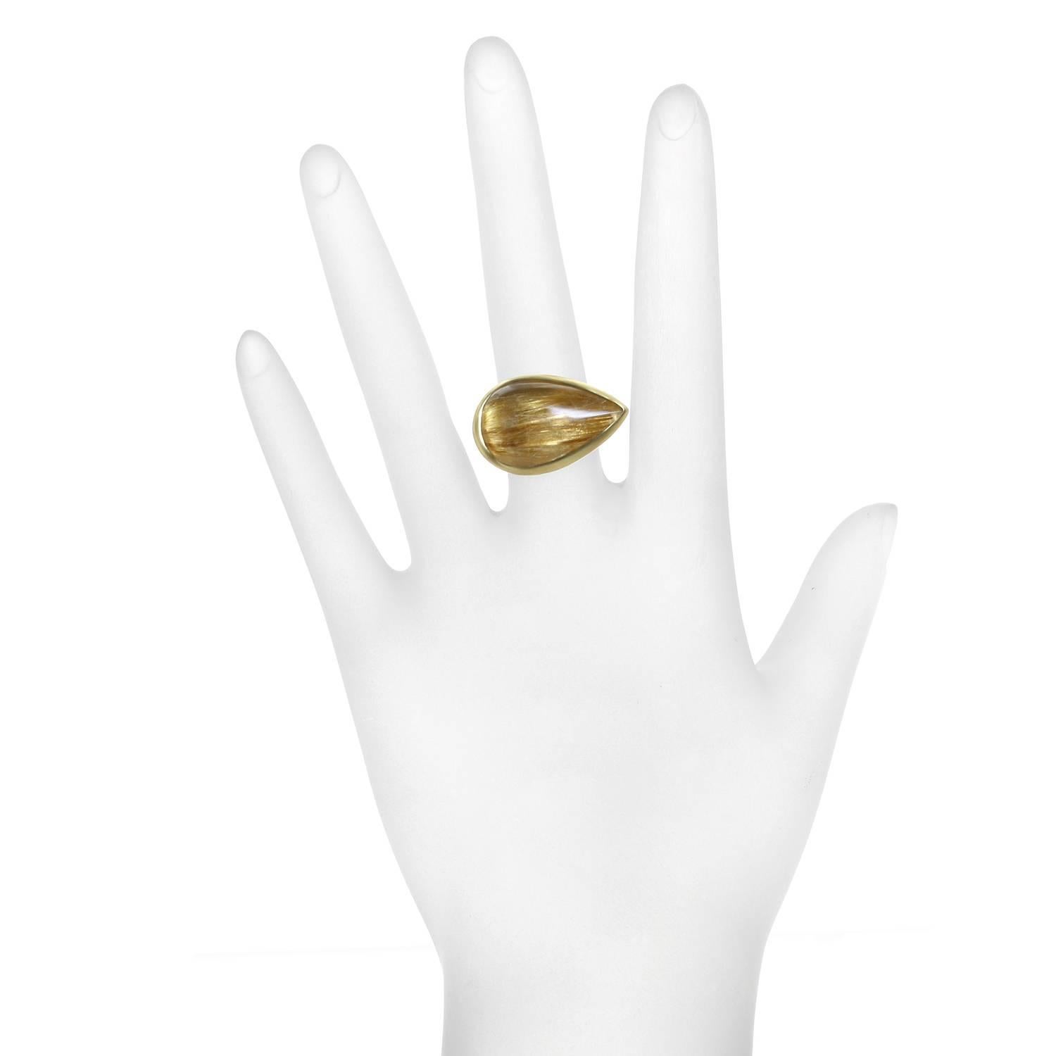 Contemporary Faye Kim Pear Shape Rutilated Quartz Gold Ring