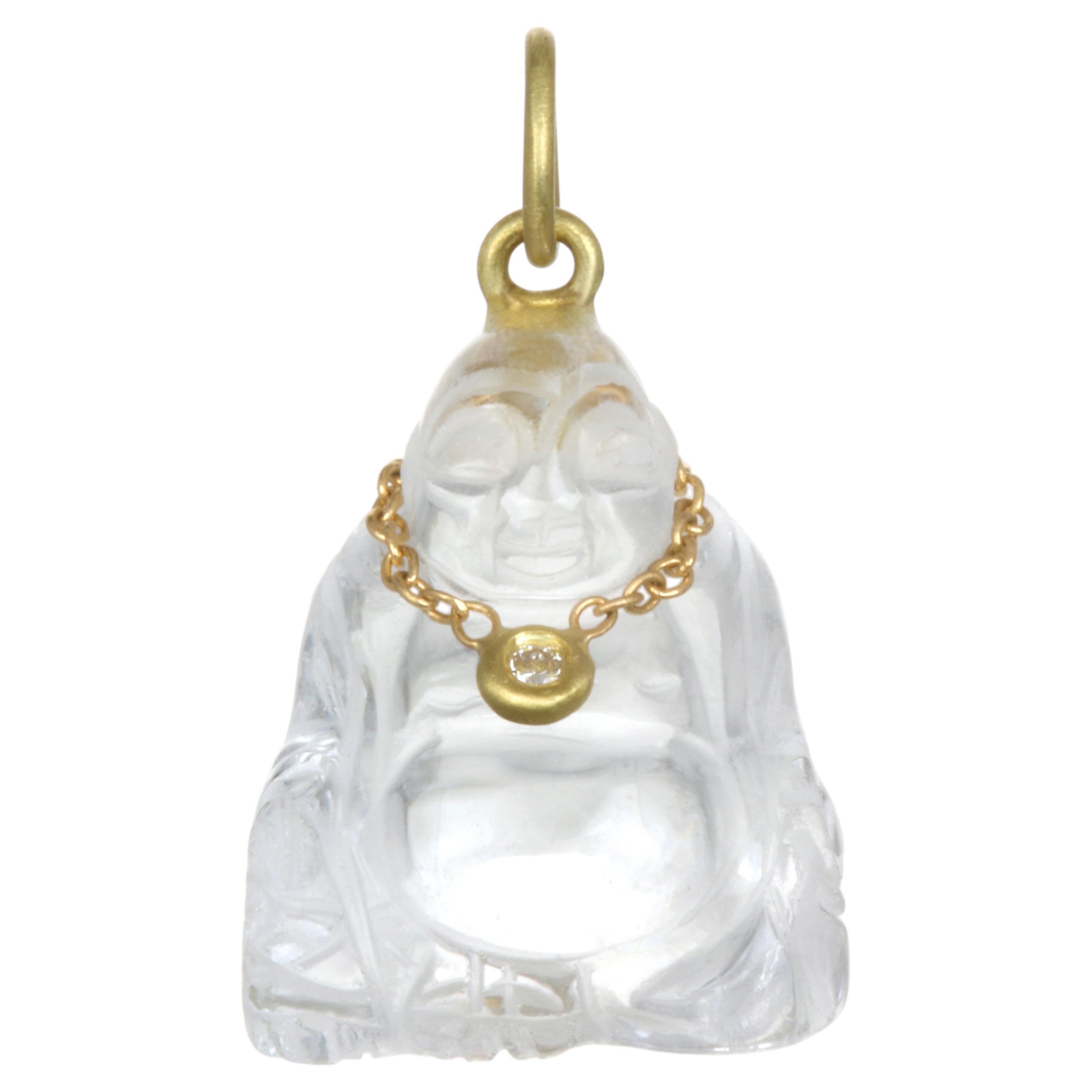 Faye Kim 18 Karat Gold Diamond and Crystal Buddha Charm