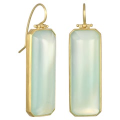 Faye Kim 18K Gold Chalcedony Drop Earrings, Contemporary Design, USA