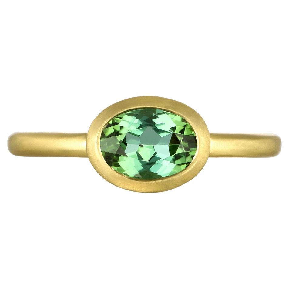 Faye Kim 18 Karat Gold Green Tourmaline Oval Bezel Ring