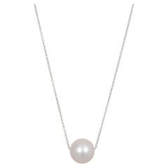 Faye Kim 18 Karat White Gold Single Pearl Pendant Slide Necklace