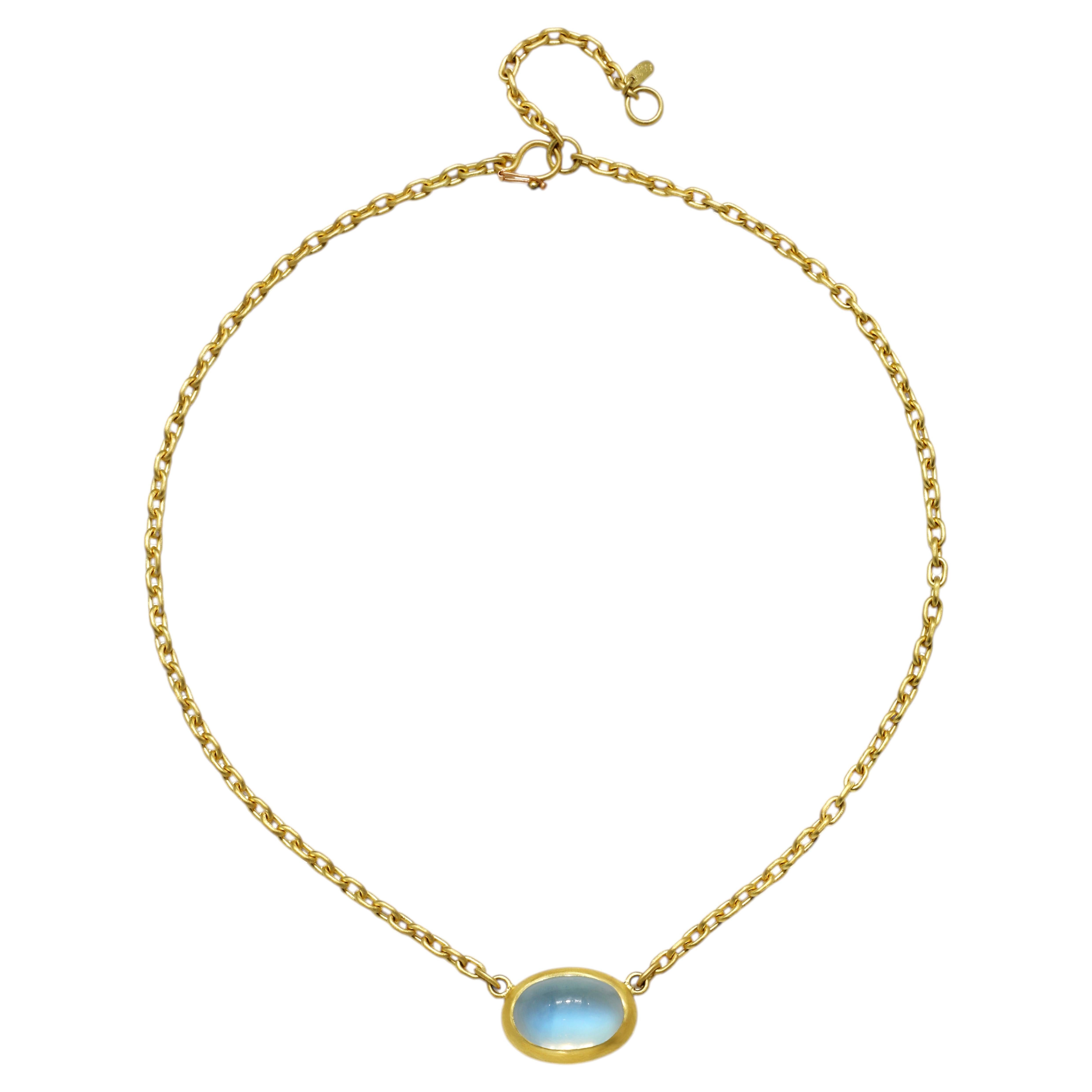 Collana con pietra di luna ovale in oro 18 carati di Faye Kim - 18,07 Carati