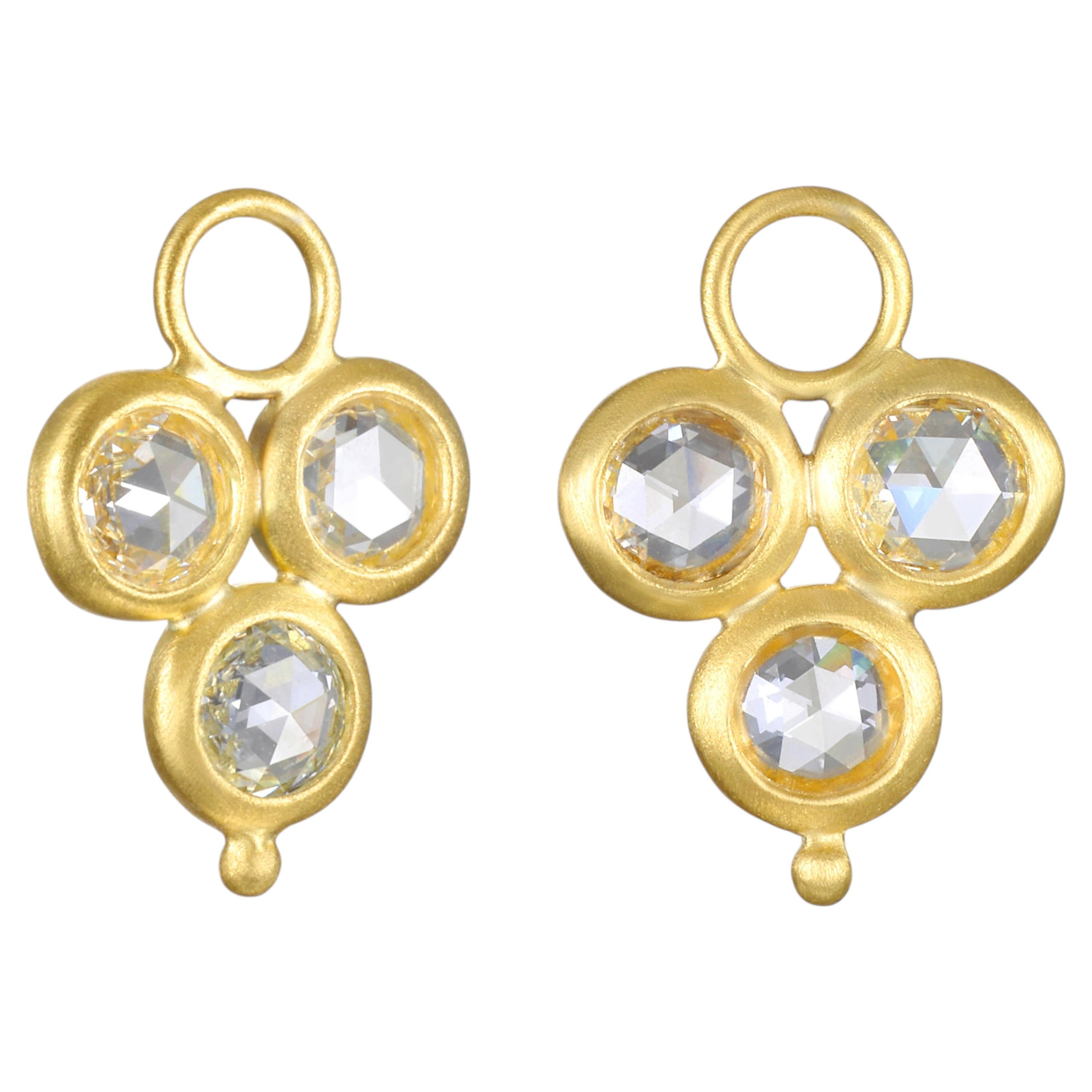 Faye Kim 18 Karat Gold Triple Rose Cut Diamond Drops for Hoop Earrings, .90cts