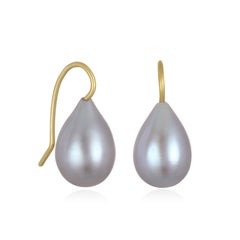 Faye Kim 18 Karat Gold Gray Freshwater Pearl Drop Earrings