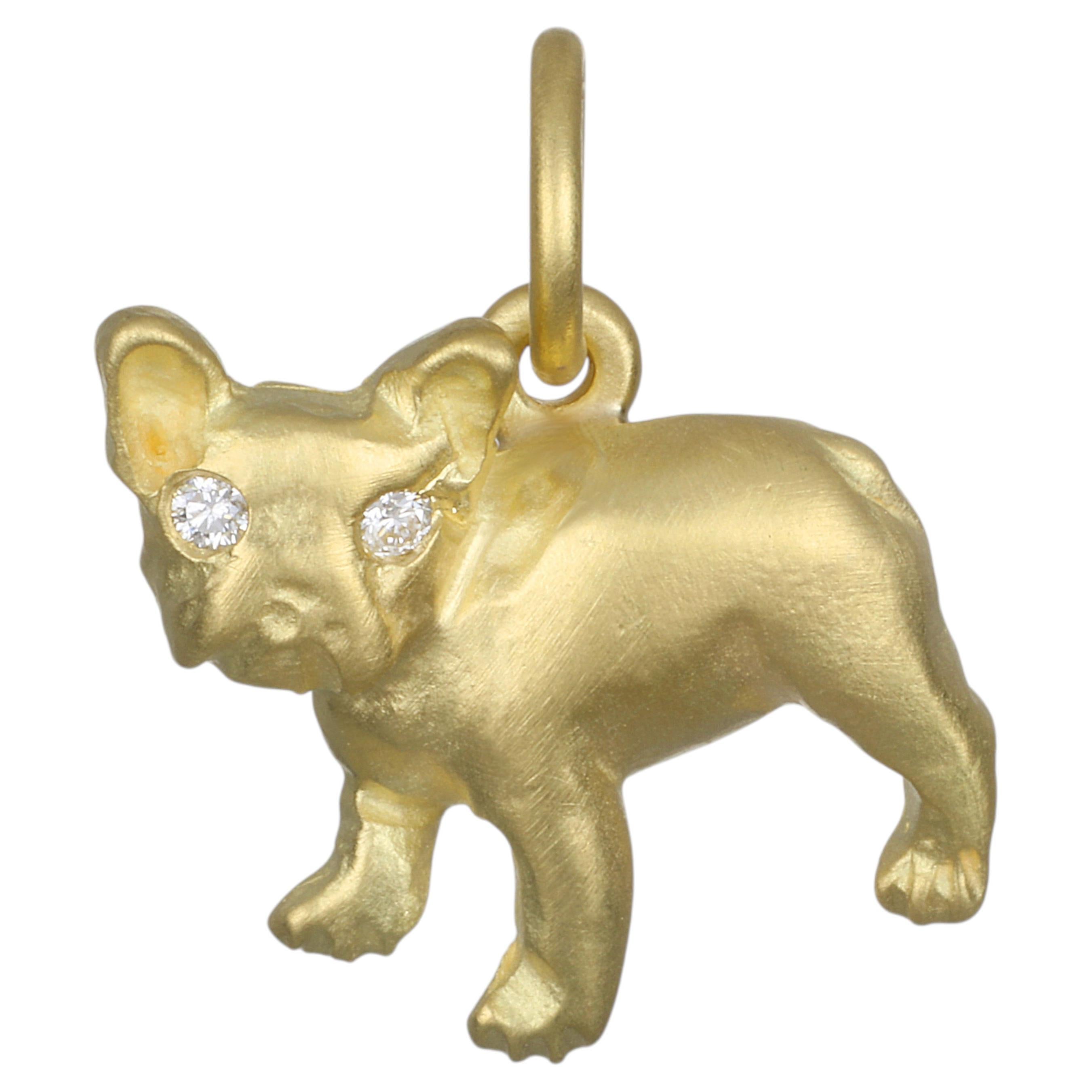 Colgante Bulldog Francés de oro de 18 quilates y diamantes Faye Kim
