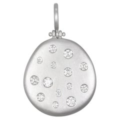Faye Kim Platinum Diamond Burnished Hinged Dog Tag Pendant - Medium