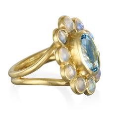 Faye Kim Aquamarine Ceylon Moonstone Gold Daisy Ring