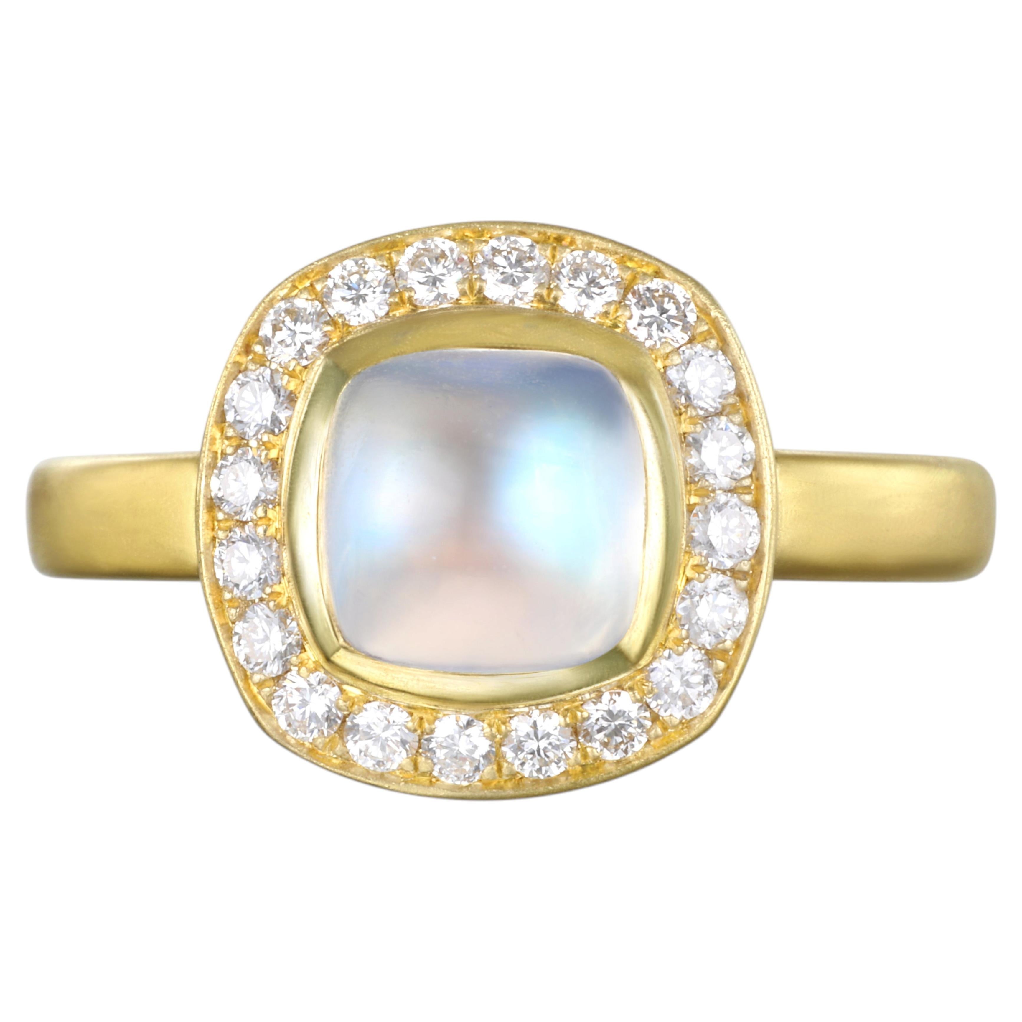 Faye Kim 18 Karat Gold 2.40 Carat Blue Moonstone Ring with Diamond Halo