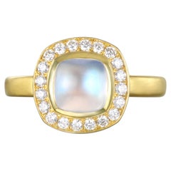 Faye Kim 18 Karat Gold 2.40 Carat Blue Moonstone Ring with Diamond Halo