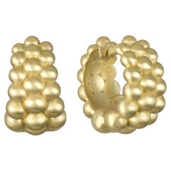 Faye Kim 18K Green Gold Granulation Huggy Hoop Earrings, USA