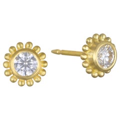 Faye Kim 18 Karat Gold Diamond Granulation Stud Earrings, .49ctw