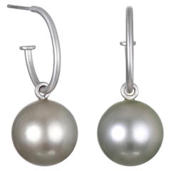 Faye Kim Platinum Hoops with Detachable Tahitian Pearl Drops