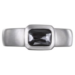 A Kim Platinum .73 Carat Emerald Cut Black Diamond Ring, Size 6.75