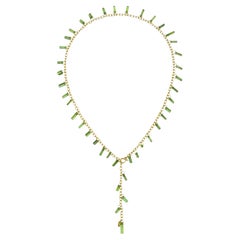 Faye Kim 18 Karat Gold Green Tourmaline Crystal Fringe Lariat Necklace